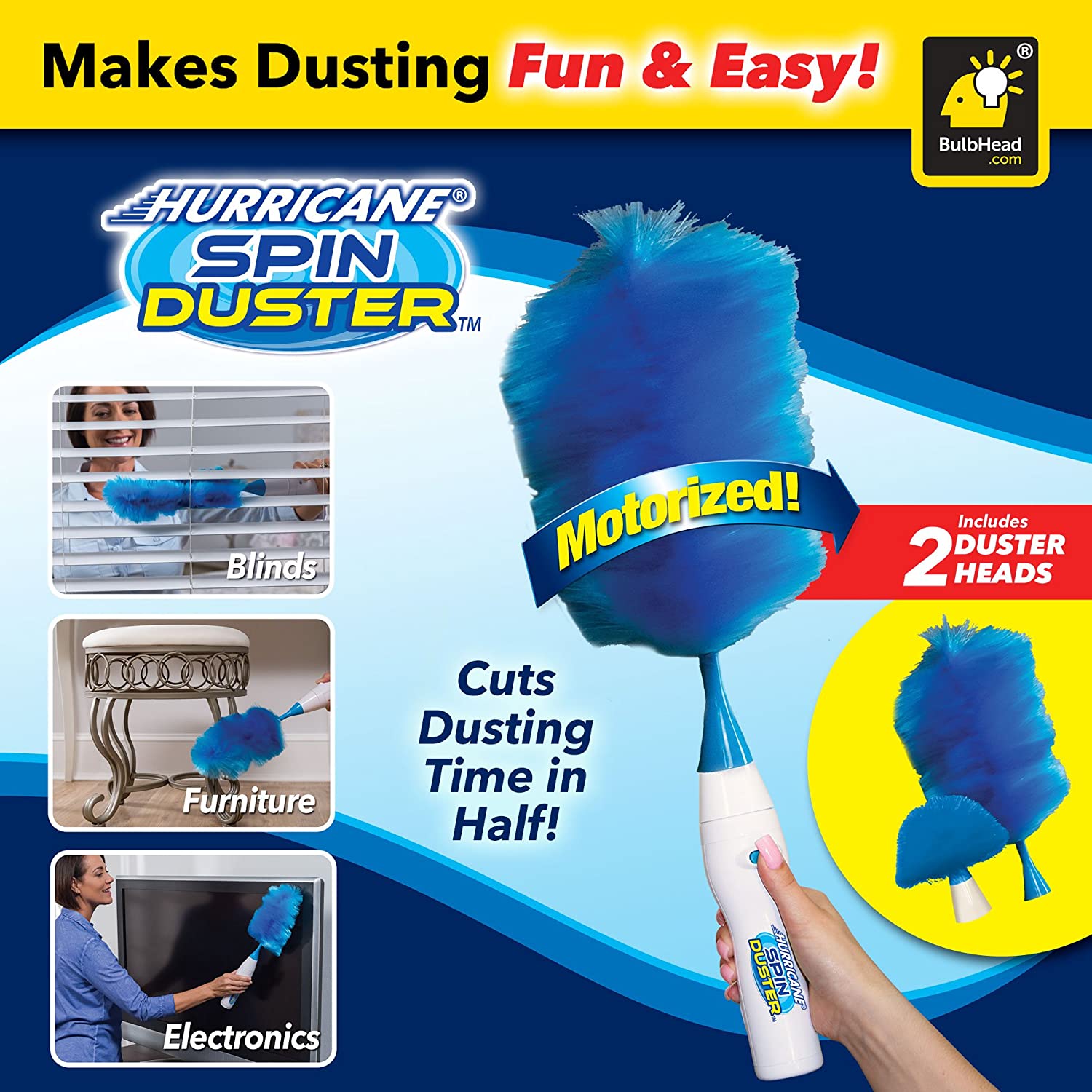 GYYluckydz Spin Duster 360 ° Hurricane Spin Duster Elettrico Chargable Cleaning Brush Duster Brush Lo spolverino Elettrico 180 ° Bend Multifunctional Feather Dusters Electric Duster 